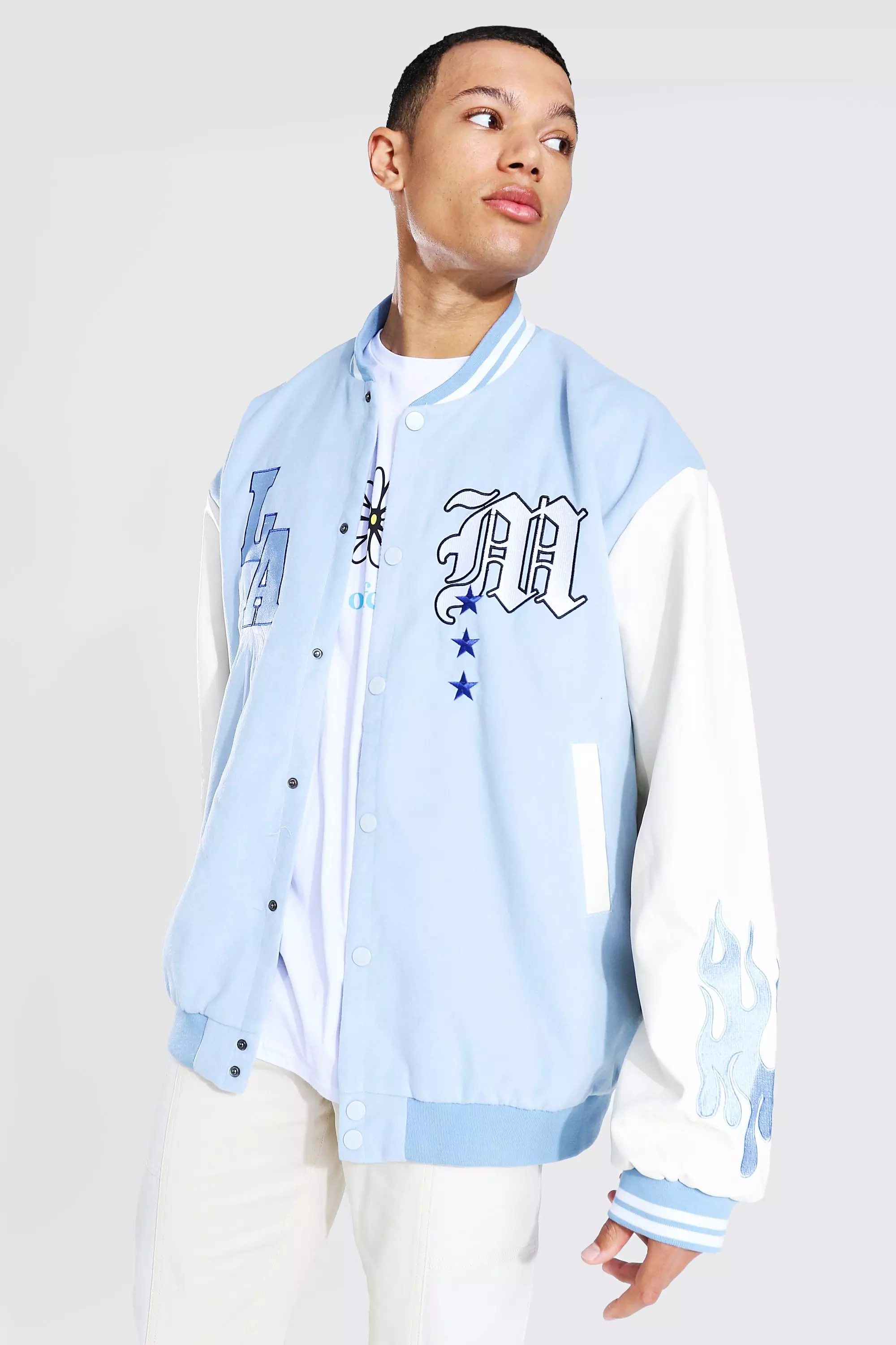 White and 2025 blue bomber jacket